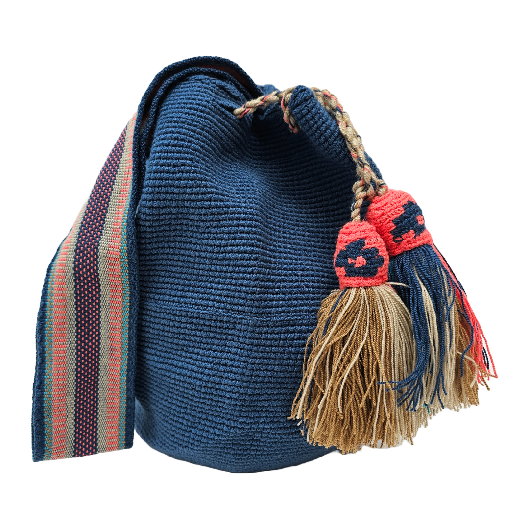 Handmade Wayuu Bag "Coral Sunset" - Unique Handwoven Design