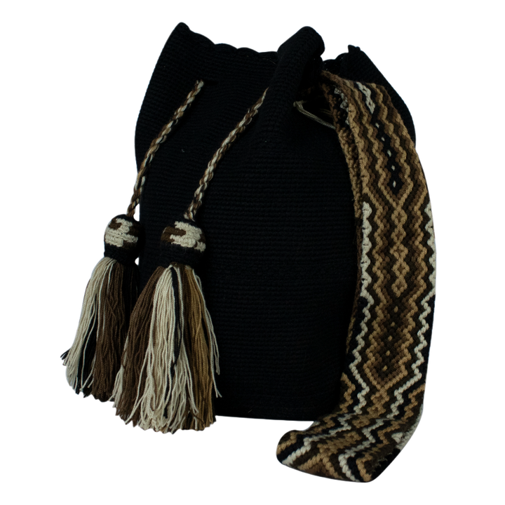Handmade Wayuu Bag "Tierra" - Black & Brown Ethnic Design