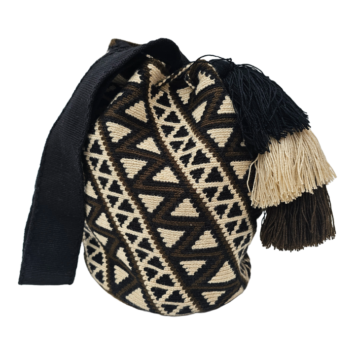 Wayuu Bag – Geometric Tribal Pattern in Black, Brown & Beige