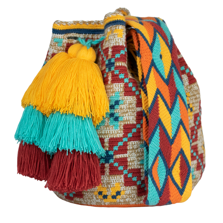 Wayuu Bag – Multicolor Tribal Pattern with Chevron Strap